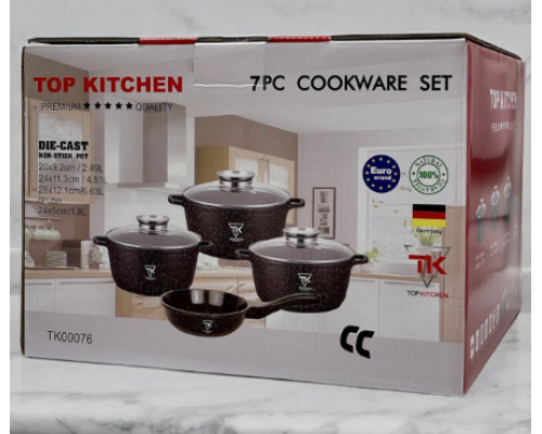 Набор кастрюль и сковорода Top Kitchen TK-00076, гранитное антипригарное покрытие, 13 предметов, черный